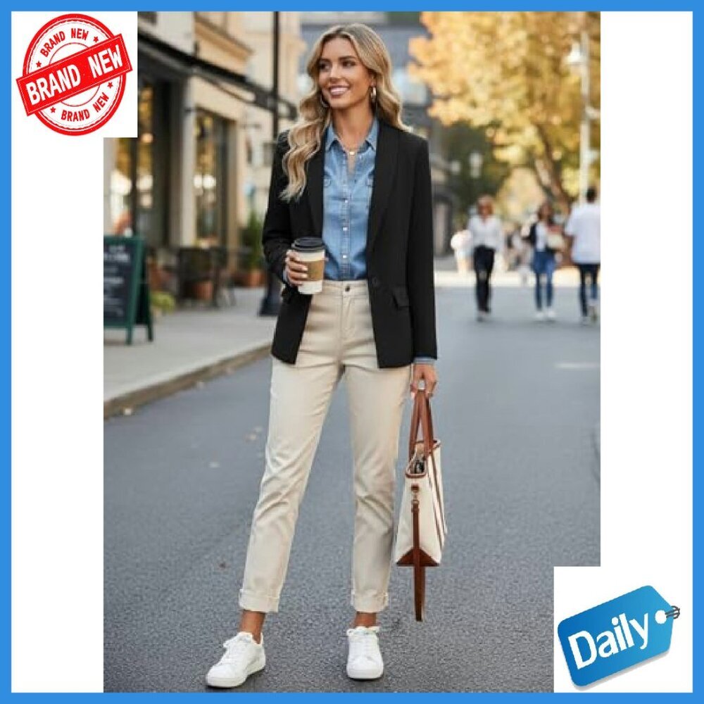 Long Sleeve Open Front Blazer Slim Fit Business Casual Office Jacket - Picture 5 of 8
